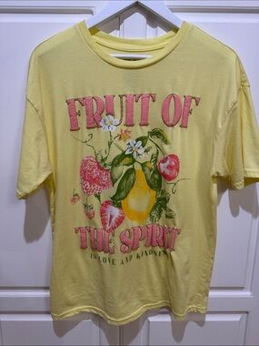 Mighty Fine Yellow 'Fruit of the Spirit' Graphic Tee with Pink Lettering